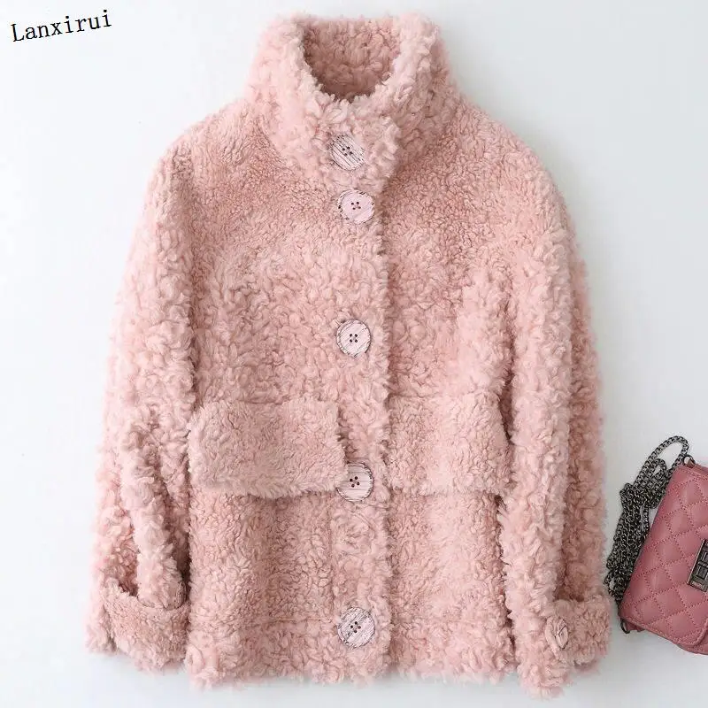 100% Real Wool Fur Coat Sheep Shearling Autumn