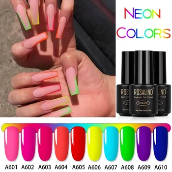 

ROSALIND Neon Hybrid Varnish Nail Gel Polish UV Set For Manicure 7ML Nails Semi Permanent Gellak Soak off Primer Base Top Coat
