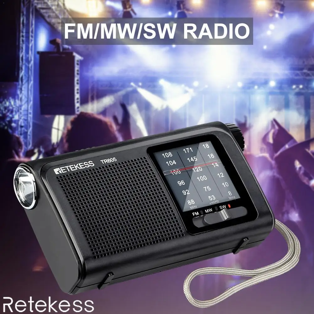 

FM/MW/SW Wireless 3-Band Receiver Radio Portable FM Antenna Emergency Flashlight for Retekess TR605