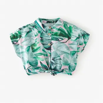 

2020 summer new tropical style slim slimming wild high waist split half-knot printed short shirt