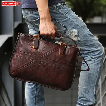 

British Style Men Handbags Retro Messenger Bag Business Briefcase Laptop Shoulder Crossbody Bag Original Real Genuine Leather