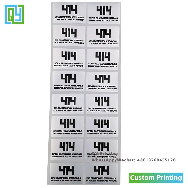 1000pcs 25x40mm 무료 배송 사용자 정의 로고 인쇄 실버 애완 동물 탬퍼 분명 Void 레이블 봉투 씰링 테이프 보안 스티커