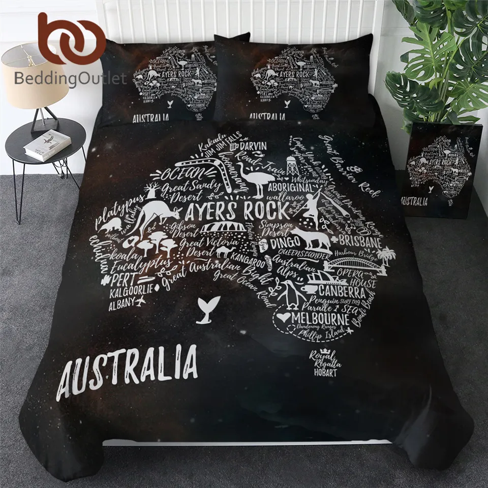 Beddingoutlet World Map Bedding Set Australia Map Duvet Cover With Pillow Covers Animal Kangaroo
