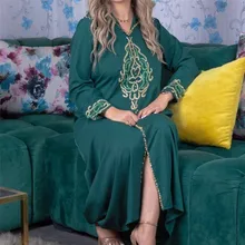 

2022 Women Dress Mulsim Elegant Vintage Long Sleeve Ramadan Ramadan Spring New caftan Robe Femme Vestiods Jalabiya Loose Elgean