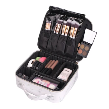 

Leather Makeup Organizers Travel Girl Cosmetic Box Women's Trip Toiletry Wash Case Lipstick Eyelash Brush Container Supplies