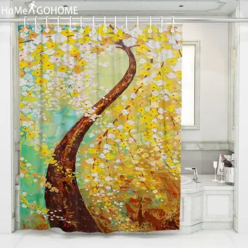 

Oil Painting Tree Decoration Shower Curtains with Hooks Waterproof Polyester Fabric Bathroom Shower Curtains for Bath Shower New