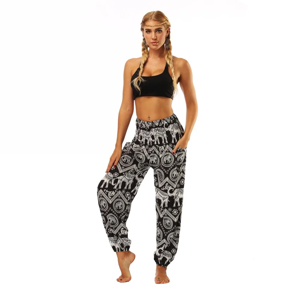 TL008- Black and white elephant wide leg loose yoga pants leggings (2)