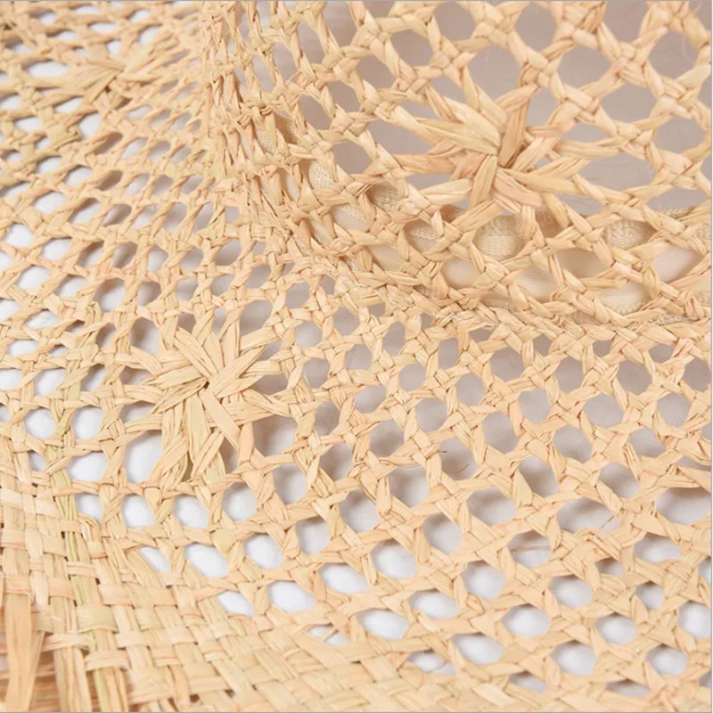 Hollow out big brim hand made straw hat unisex shading breathable beach hat summer cap
