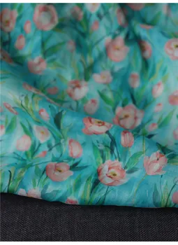 

New high quality ramie tissu Crabapple print fabric Fashionable gown dress cheongsam material