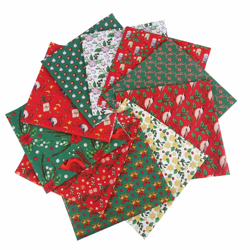 

Cotton Christmas Fabric DIY Patchwork Holly Leaf Bird Bell Printed Cloth Party Home Decoration Sewing Accessories 2023