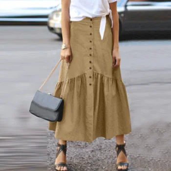

Zanzea Women Stylish Ankle Length High Waist Skirts 2020 Elegant Women Solid Button Front Highwaist Pleated Long Skirt Plus Size
