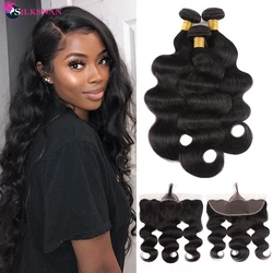 Brazilian Hair Weave Bundles with Frontal Body Wave Human Hair Bundles with Frontal 3 Bundles with 13x4 Lace Frontal