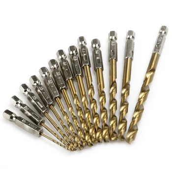 

13pcs High Speed Steel Titanium Coated Drill Bit Set Hex Shank 1.5-6.5mm Wood Plastic Tool Set