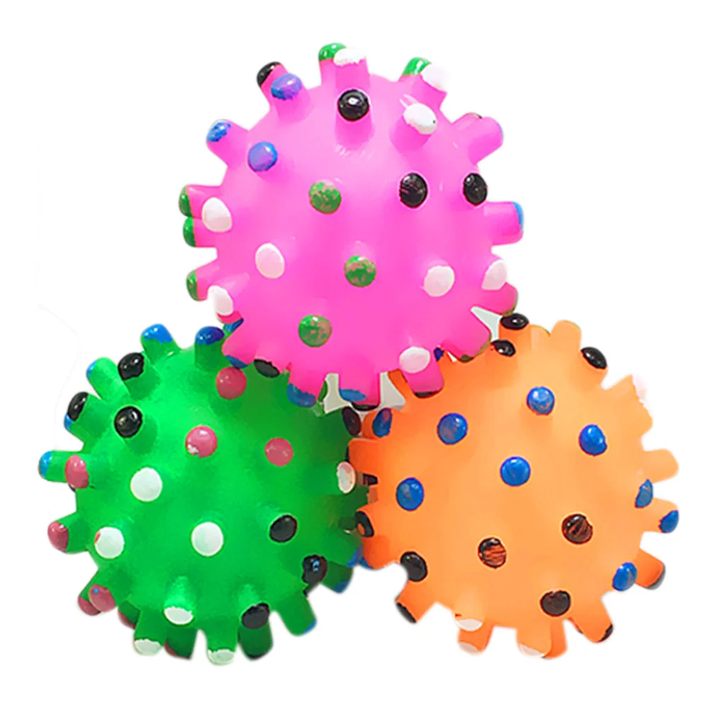 Colorful Pet Ball Toys Vinyl Teeth Training Dog Supplies Teether Puppy Toy Squeaky Dot Ball Funny Plastic Grinding