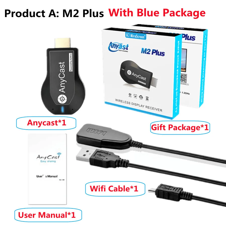 M2 Plus TV Stick Wifi Display Receiver Anycast DLNA Miracast Airplay Mirror Screen HDMI-compatible Android IOS Mirascreen Dongle smart tv sticks TV Sticks