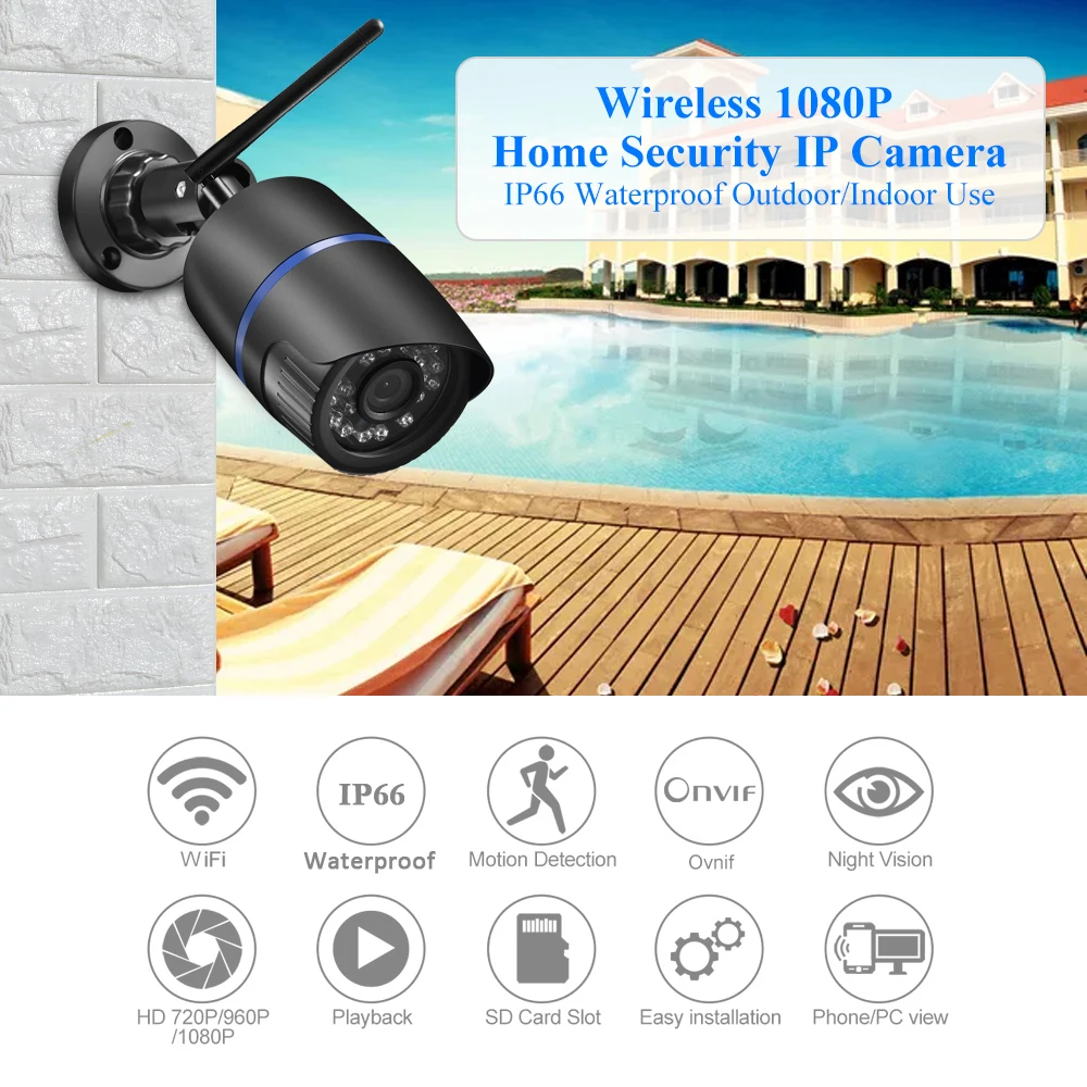 AZISHN Yoosee Wifi IP камера 720P 960P 1080P Беспроводная Проводная ONVIF P2P CCTV цилиндрическая наружная камера с слотом для sd-карты Макс 128G