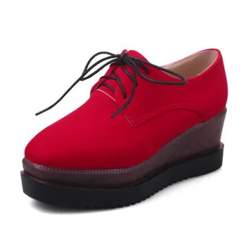 

New Suede Lace Up Muffin Bottom Shoes 2020 Spring Bullock Square England College Women's Shoes Wedge Creepers Platform Pumps