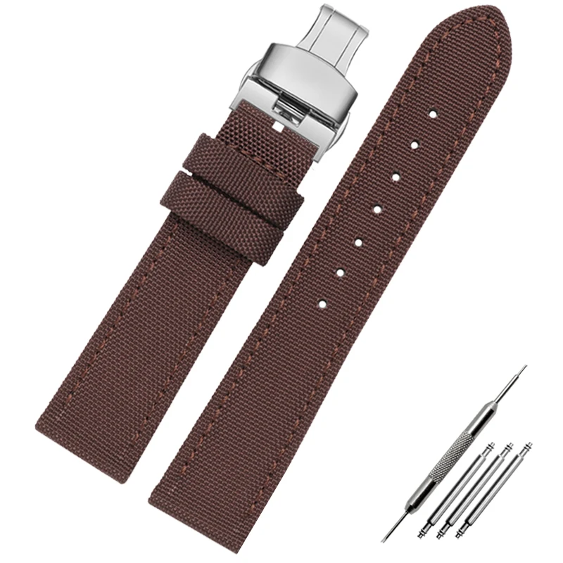 Durable Canvas Leather Bottom Watch Band Replacement - Nylon Strap, Various Sizes