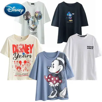 

Disney Family Minnie Mickey Mouse Donald Duck Mulan Cartoon Print Cute Women T-Shirt O-Neck Short Sleeve Cotton Tee Top 27 Style