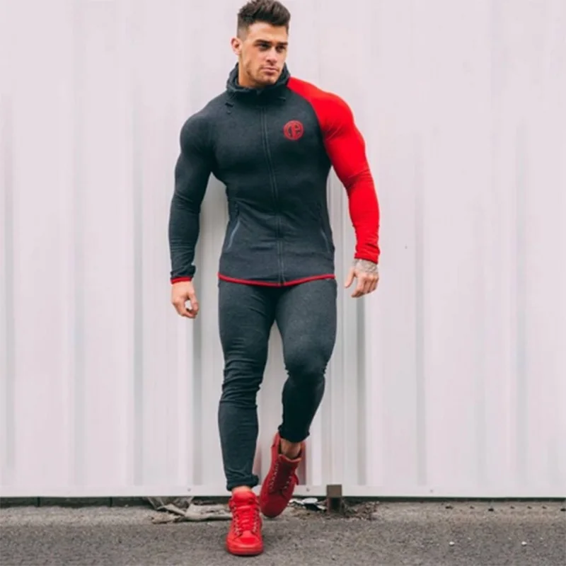 Бежевый Мужские спортивные комплекты для бега, спортивная одежда, мужской комплект, теплый спортивный костюм, тренировочный костюм, укороченные толстовки, комплект одежды для тренажерного зала фитнеса тренировок, штаны - Цвет: Бежевый