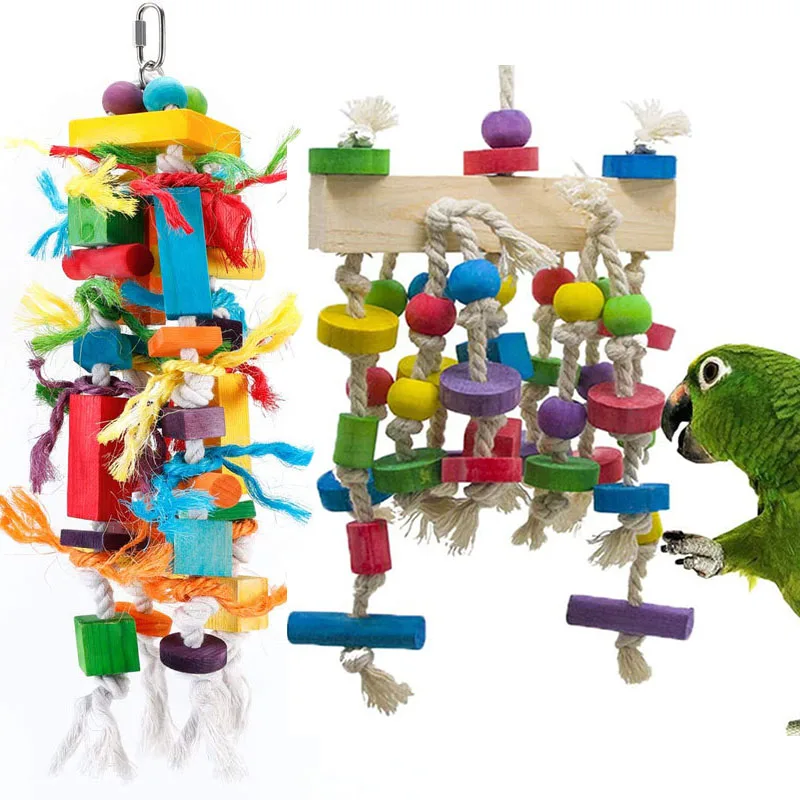 

Colorful Parrot Chew Toys Natural Wooden Birds Perch Climbing Hanging Chewing Swings Cage Toy Pet Bird Game Supplies
