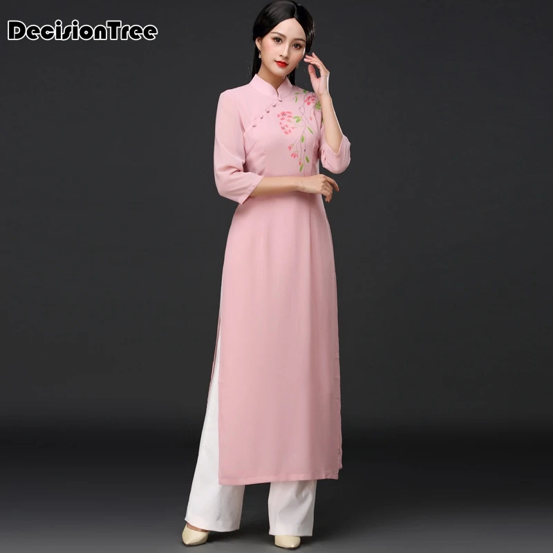 Вьетнамский aodai вьетнамский cheongsam народный стиль более женственное платье для женщин традиционная одежда цветочный ao dai комплект