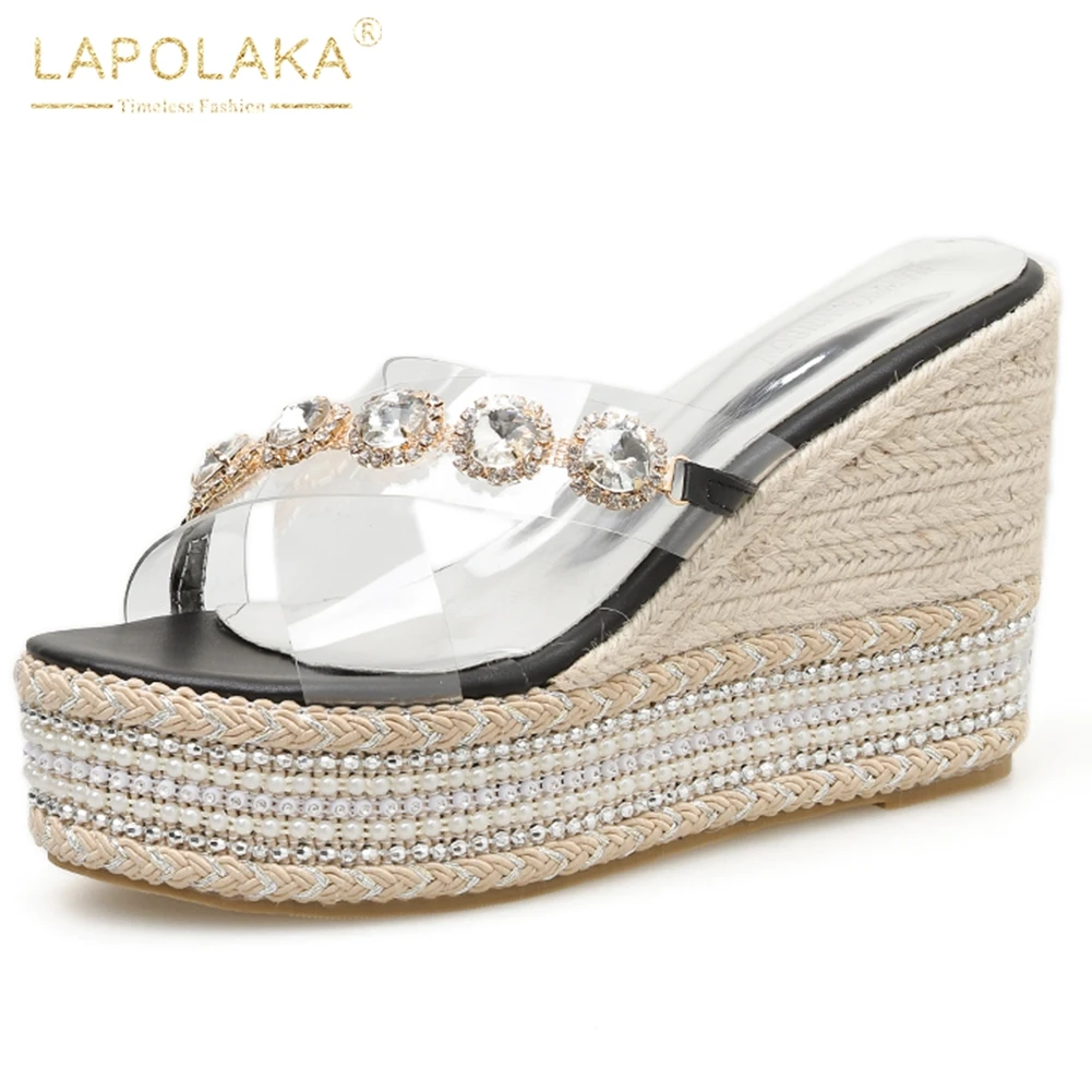 

LAPOLAKA On Sale Fashion Women Shoes Wedges High Heels Sandal Summer Female PVC Crystals Slippers Woman