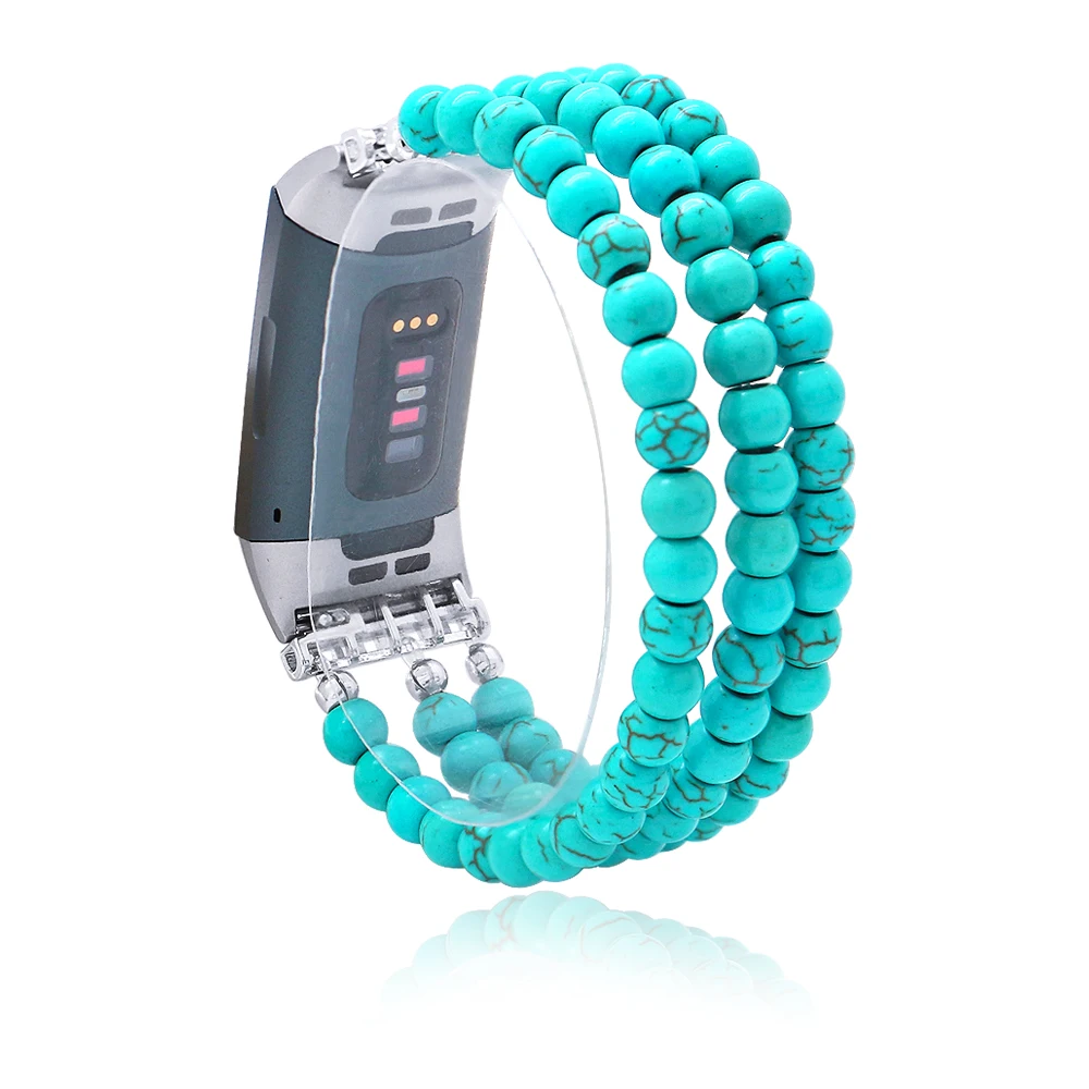 

Turquoise Watchband For Fitbit Charge 3/4 Elastic Natural Stone Handmade Smart Watch Strap For Unisex Watch Bracelet Wristband