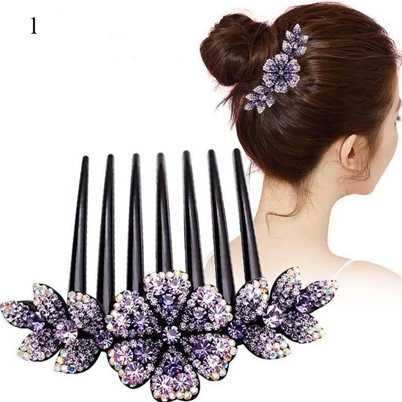 Crystal Rhinestones Flower Hair Combs Clip Beads Headwear Vintage Hairpins Women Hair Accessories Bridal Wedding Headdress