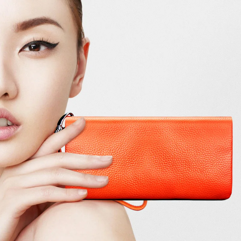 

Women Wallets Large Capacity Card Holder Ladies Wallet Solid Color Card Case Clutch Bag Genuine Cow Leather Fashion Zipper Long
