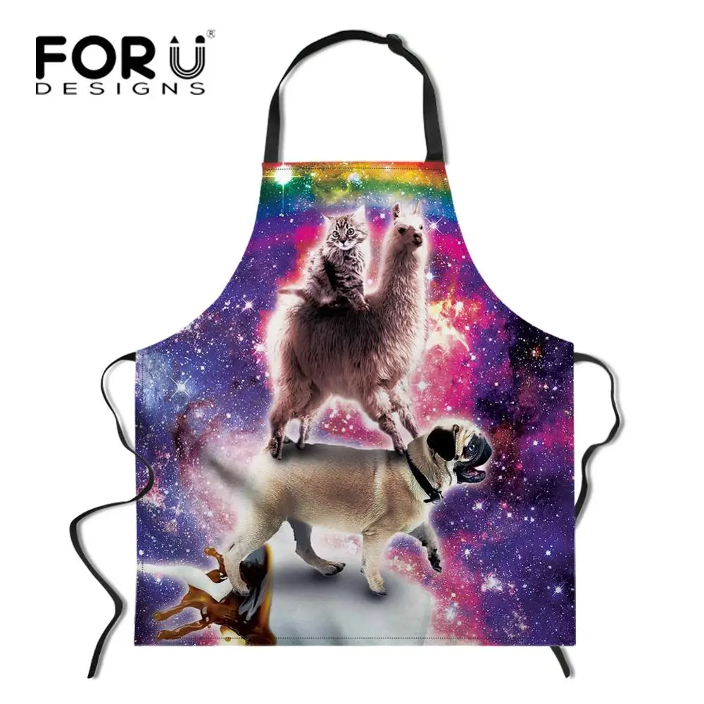 YY0087R FORUDESIGNS/Космический Galaxy Cat кухонный фартук в стиле унисекс Регулируемый поварский фартук без рукавов для приготовления барбекю - Цвет: YY0087R