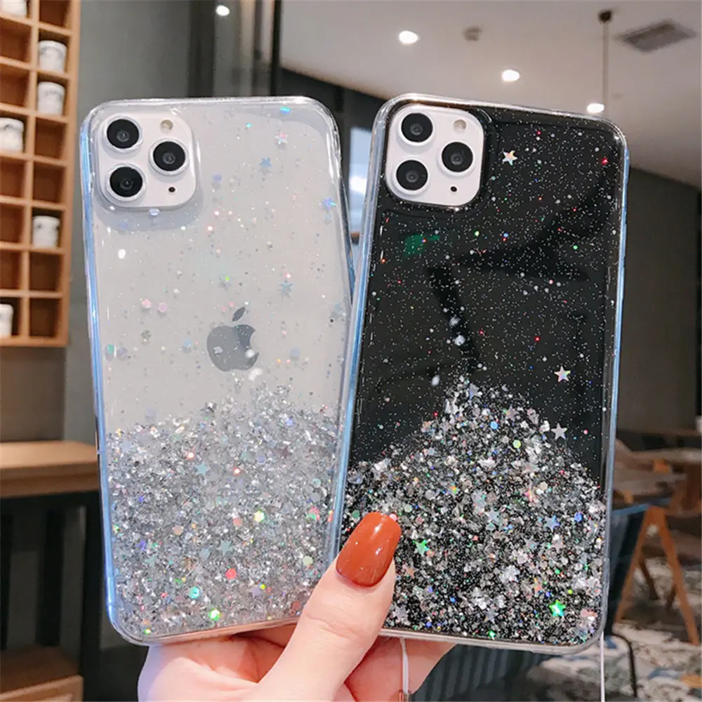 Lovebay Прозрачный блестящий Звездный ремешок чехол для телефона для iPhone 11 Pro 7 8 6 6S Plus X XR XS Max карамельный цвет мягкий ТПУ задняя крышка