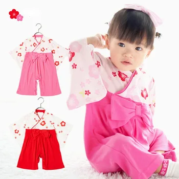 

Japanese Style Kimono Baby Girl Cotton Rompers Newborn Infant Clothing Costumes Long Sleeve Print Design Jumpsuit Outfits ZL609