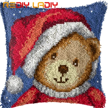 

Latch Hook Kits Make Your Own Cushion Santa Hat Bear Printed Canvas Crochet Pillow Case Latch Hook Cushion Cover Arts & Crafts