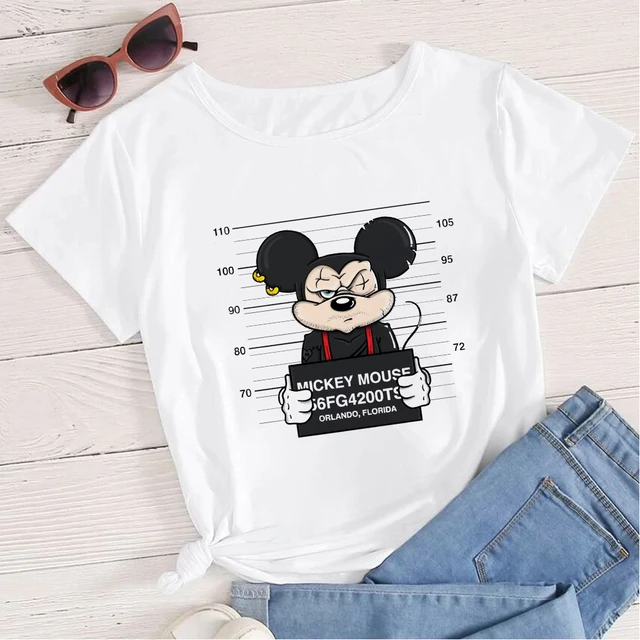 Women's Clothing Summer 2022 Mickey Minnie Mouse Disney Short Sleeve T-shirts for Girls Funny Fashion Streetwear Woman Shirt 12-20AC3003-T-White