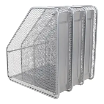 

3 Column Metal Mesh Document Rack File Holder Letter Magazine Newspaper Tray for Home Office Desk Organizer Supplies