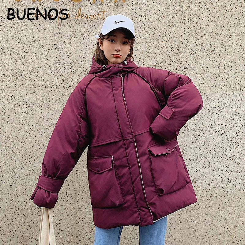 Женская длинная куртка из хлопка BUENOS свободная зимняя в Корейском стиле теплая