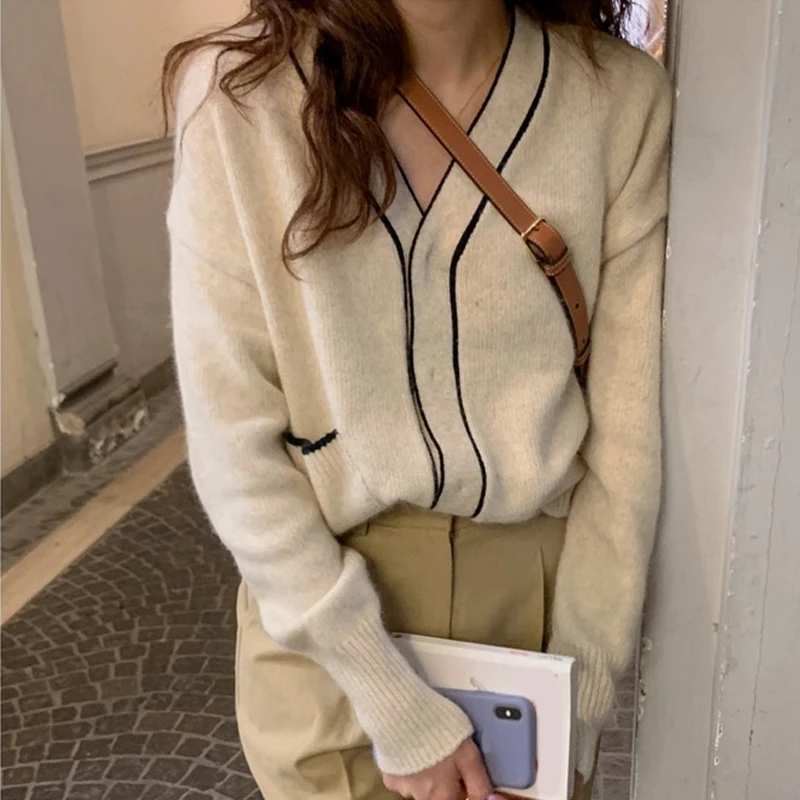 RICININA Knit Cardigan Women Sweater Long Sleeve Buttons Patchwork Sweater Women Elegant Sweters Cardigan For Women Spring