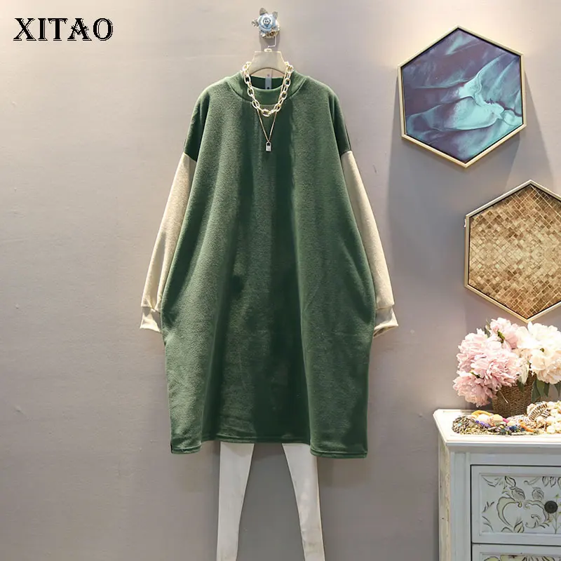 XITAO, плиссированное женское платье, модное, новинка, пэчворк, длинный рукав, Зимний пуловер размера плюс, элегантное, маленькое, свежее, Повседневное платье DMY1601
