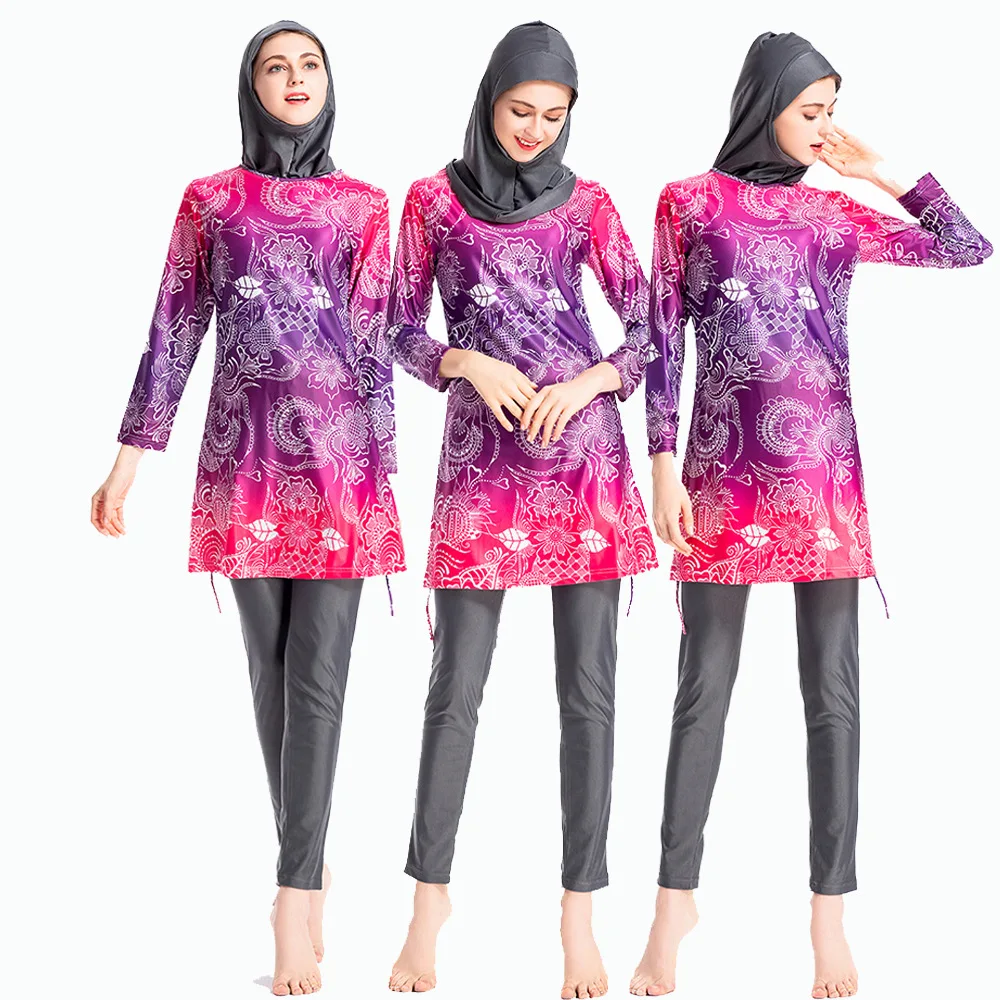 Muslim Swimsuits for Women - Hijab Swimwear Girls Modest Islamic Burkini Fashion Flora Printed Arab Women's Swimwear For Women