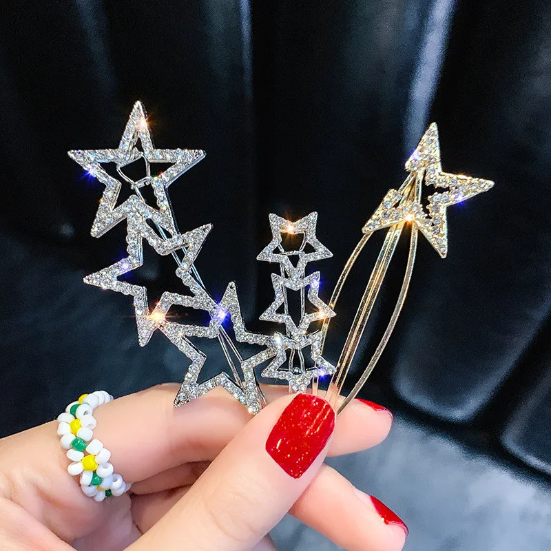 

Fashion Simple Crystal Hairpin Female Five-pointed Star Imitation Pearl Bangs A Word Clip Temperament Lady Hairpin Headdress