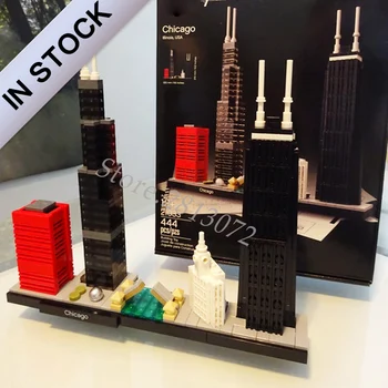 

In Stock 10677 Architecture Chicago 444Pcs Building Blocks Bricks Toys Compatible with 21033 Toy For Children