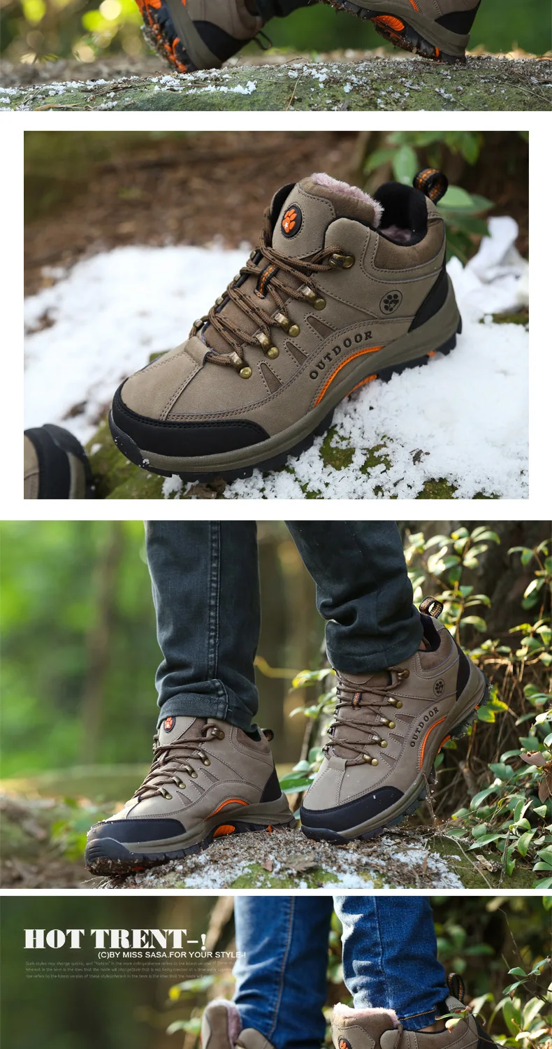 Для мужчин Пеший Туризм обувь Для мужчин Зимние теплые кроссовки для альпинизма обувь уличная спортивная обувь Для мужчин с высоким берцем охота, треккинг сапоги