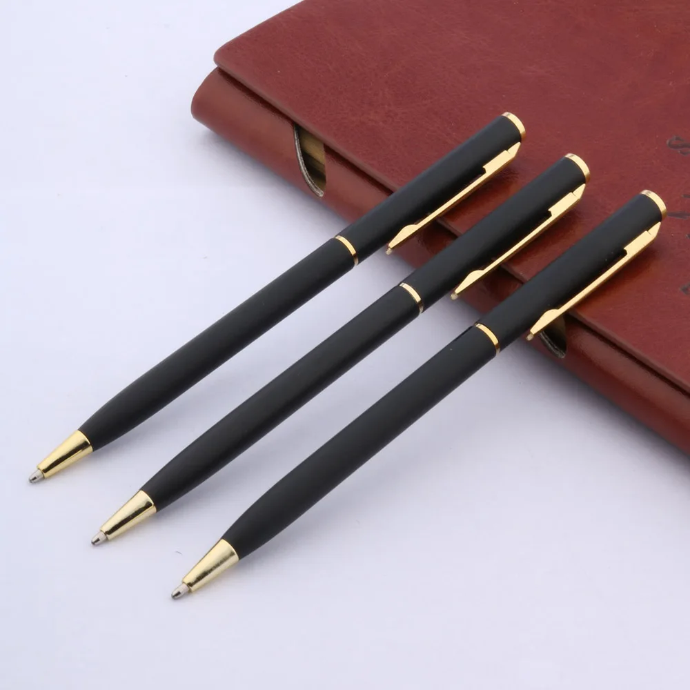 Матовая черная металлическая классическая золотая Студенческая шариковая ручка
