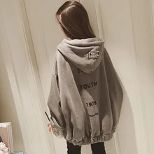 Новинка зимы, корейские свободные негабаритные толстовки Kpop, Женская Повседневная Толстовка с капюшоном, рукав-пузырь, пальто на молнии, топы в стиле хип-хоп, уличная одежда
