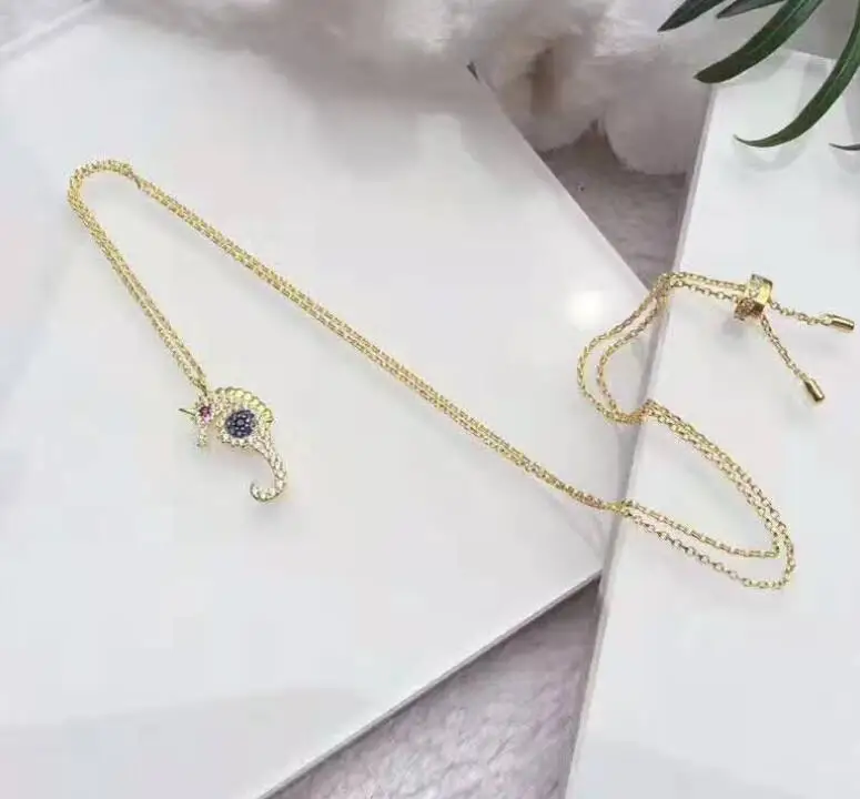 New shiny rhinestone lucky little hippocampus necklace French style luxury fashion simple clavicle chain