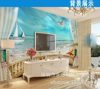 

Seamless TV Backdrop Wallpaper Mural Living Room Bedroom European Style Sky Beach Mediterranean Sea View Large Mural