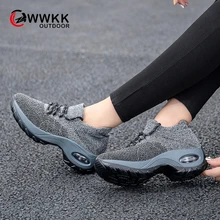 WWKK/Осенняя Повседневная прогулочная обувь; женская уличная обувь без шнуровки; дышащие сетчатые модные кроссовки для женщин; нескользящая комфортная танкетка на платформе