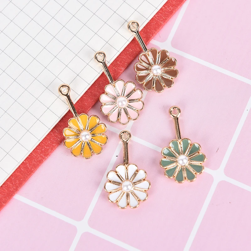 10Pcs/Set Enamel Multicolor Pearl Flower Charms Alloy Pendant Fit Necklaces Bracelets DIY Jewelry Accessories | Украшения и