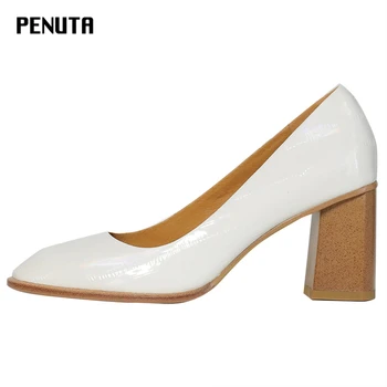 

2020 PENUTA Mary Jane Shoes Black Patent Leather High Heel Pumps Square Toe Ladies Office Heels Comfortable Footwears New G0078